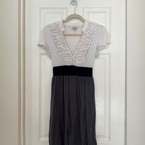 Speechless Two-Tone Ruffle V-Neck Dress in White and Gray with Black Waistband